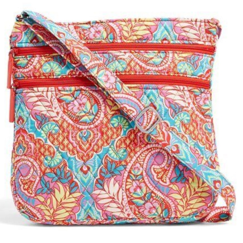 Vera Bradley Triple Zip Hipster Paisley Pink Blue in Paradise Lg Crossbody Bag